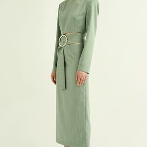 NEW DESIGNER Olive Cut Out Belted Midi Dress by Materiel Tbilisi Size Medium